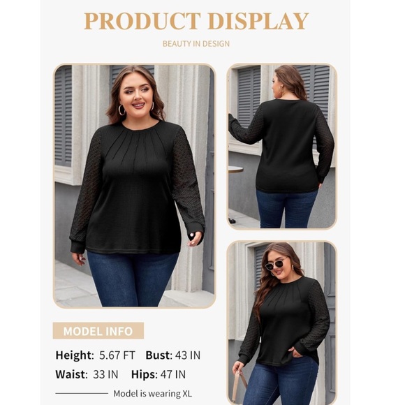 Elegant Black Lace Sleeve Women's Top - Picture 3 of 8